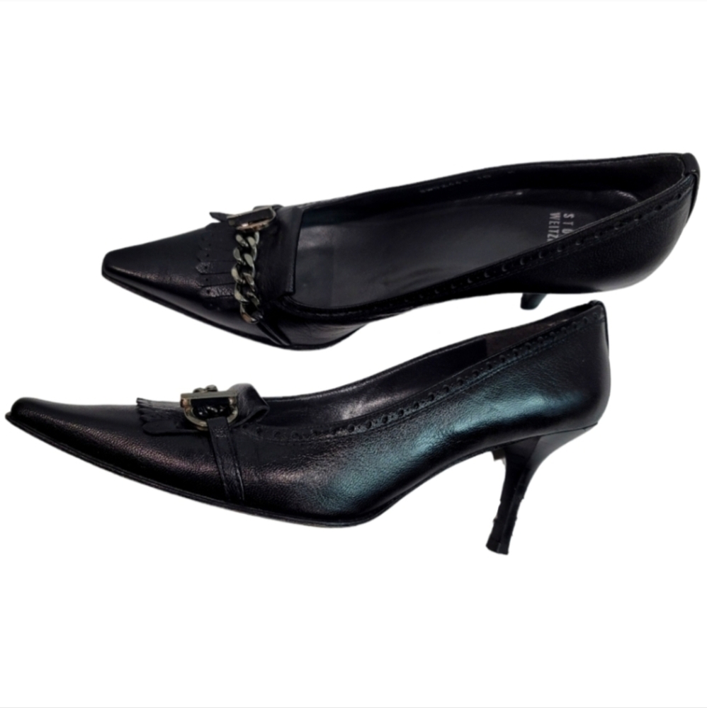 Stuart Weitzman Black Pointed Toe Pumps Oxford Style 10M